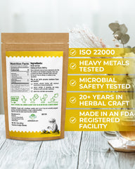 WILDFIELD HERBS brewed goldenrod tea in cup demonstrating amber color and clarity