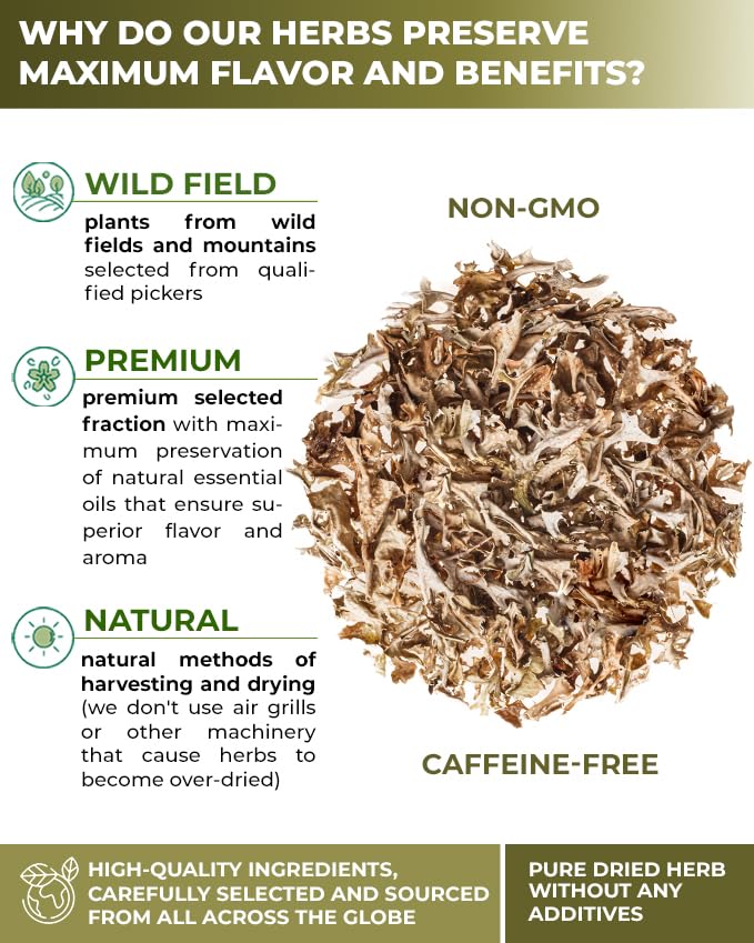 WILDFIELD HERBS brewed cup of Icelandic moss tea showing amber infusion benefit