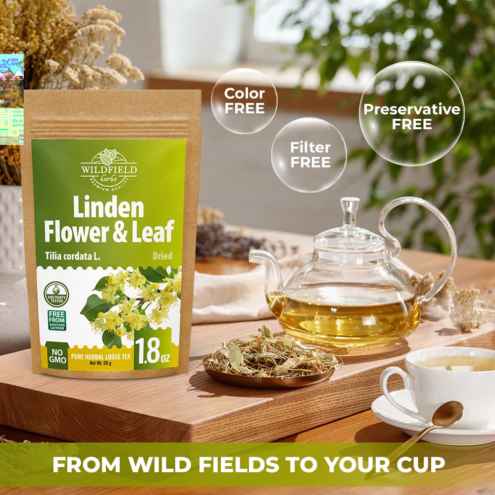 WILDFIELD HERBS product label with botanical name Tilia cordata, showing transparent ingredient info