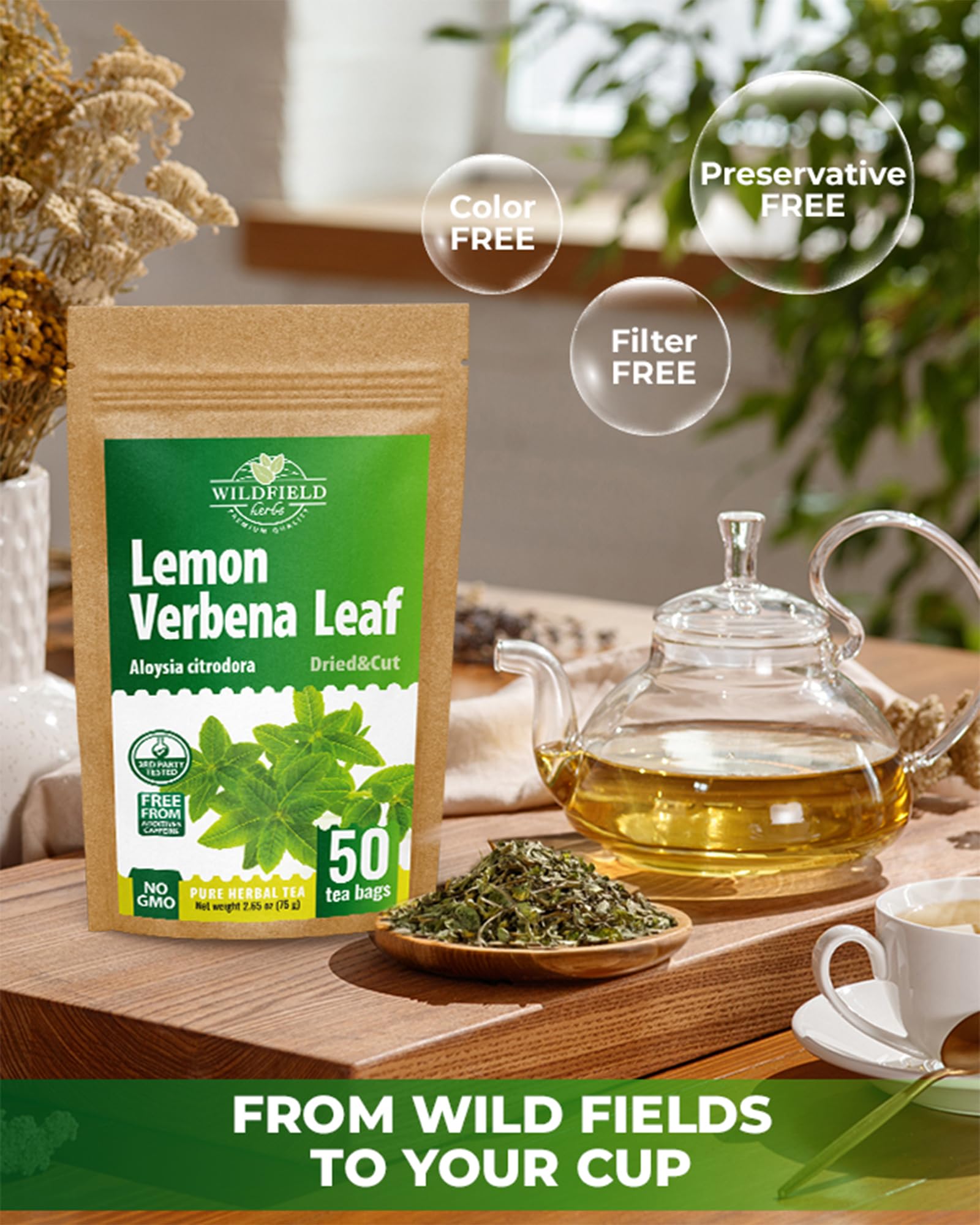 WILDFIELD HERBS sealed tea bag edge detail showing hand-sealed packaging for freshness