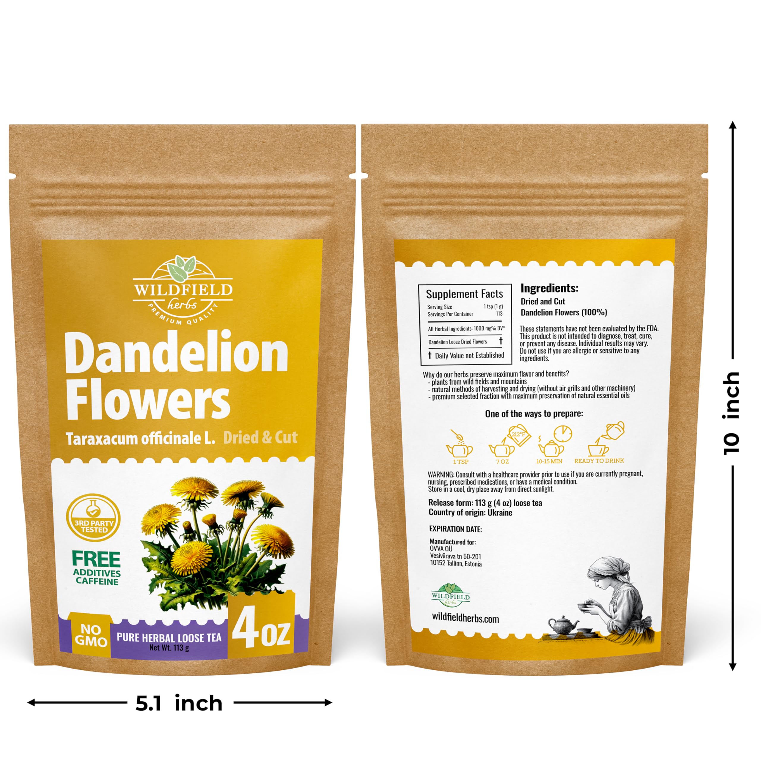 WILDFIELD HERBS mixed herbal blend with dandelion flowers, versatile use