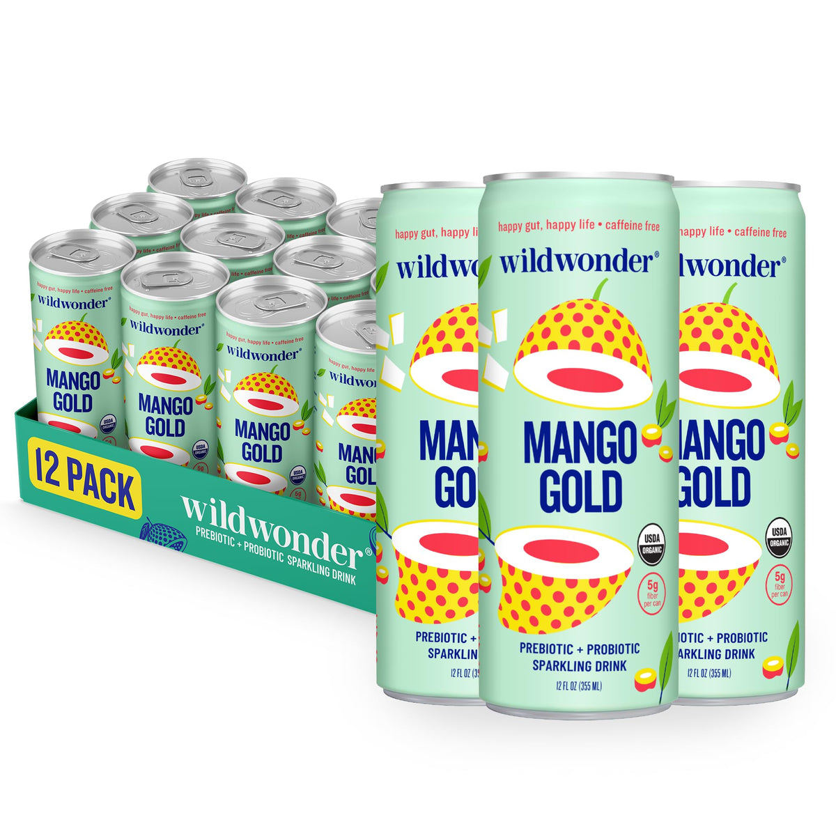 Wildwonder can front packaging showing mango gold freshness and vibrant appeal