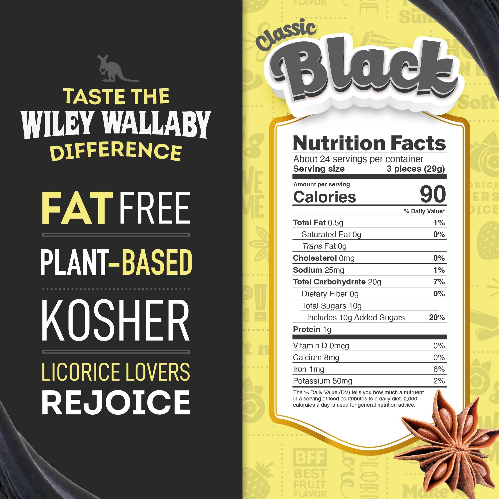 Wiley Wallaby close-up of chunky black licorice pieces highlighting chewy, bold flavor