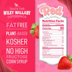 Wiley Wallaby close-up of chewy strawberry licorice texture highlighting thick pieces
