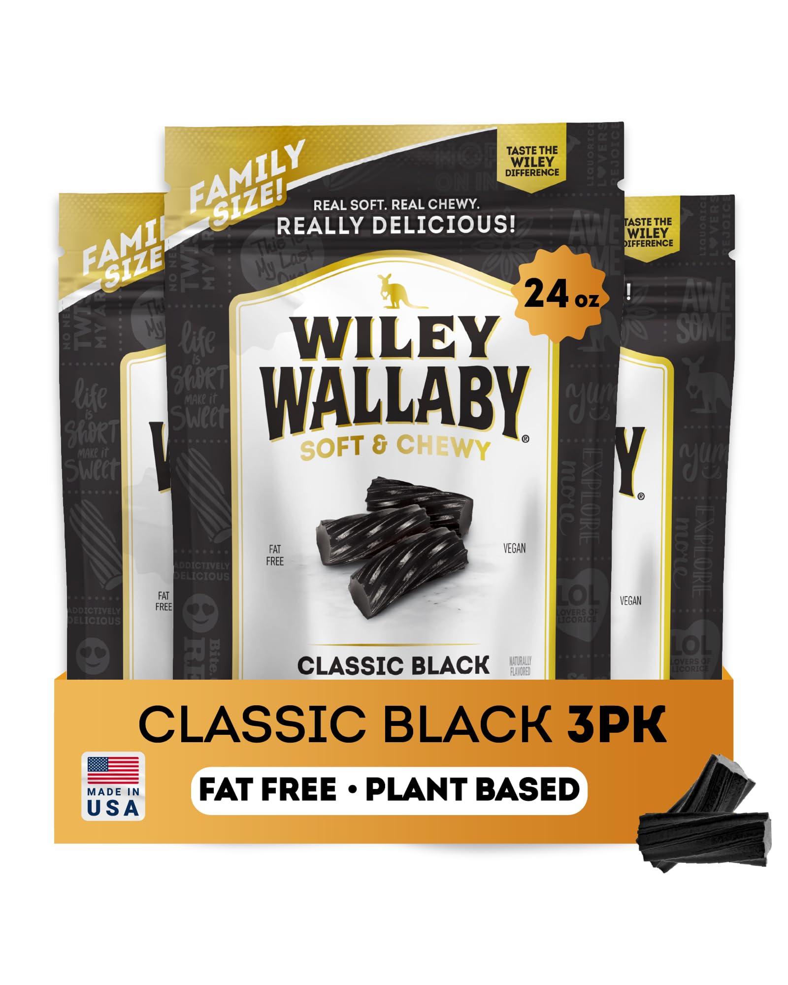 Wiley Wallaby front packaging showing 24oz bag and brand benefit fresh seal