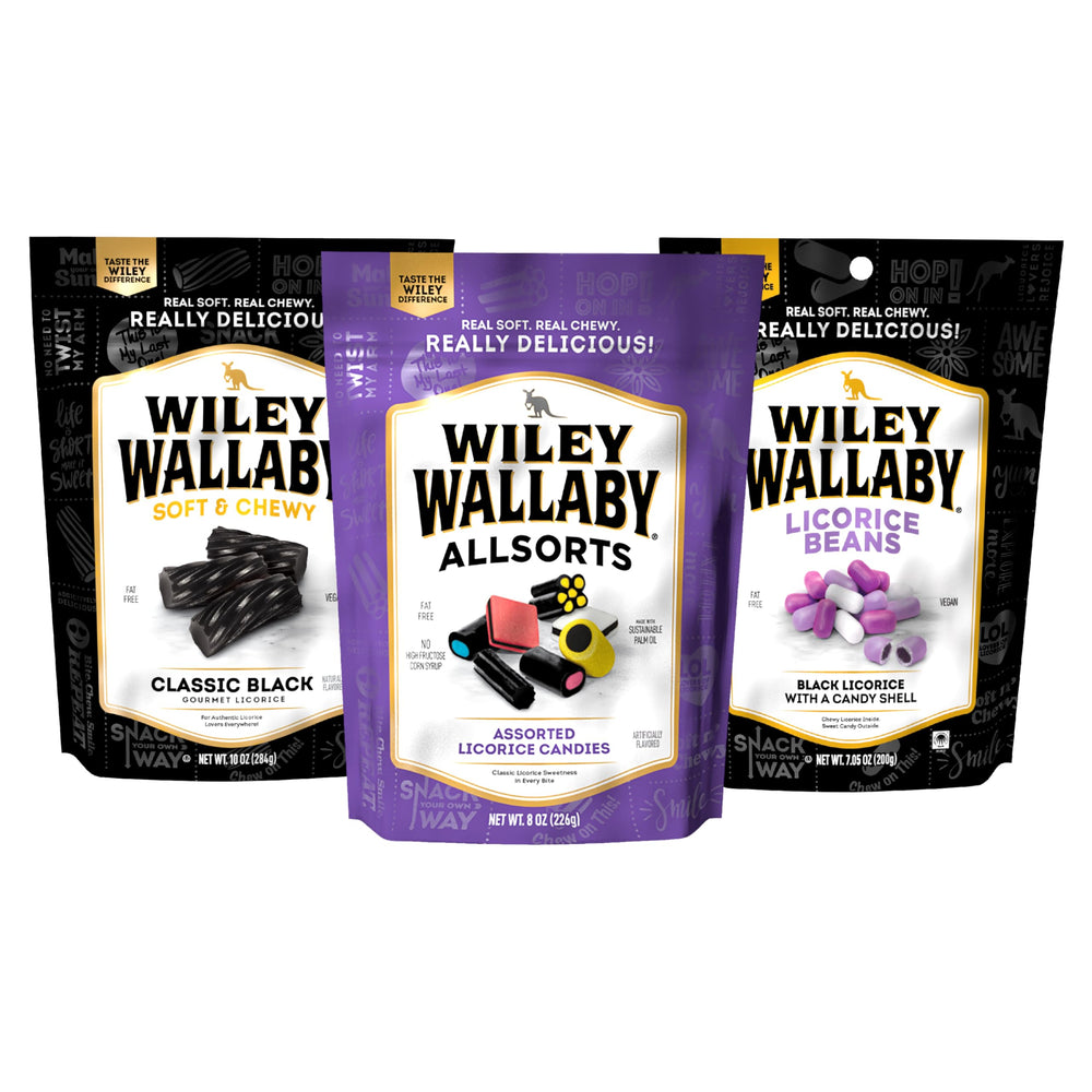WILEY WALLABY front packaging showing clear resealable bag and branding, highlights freshness