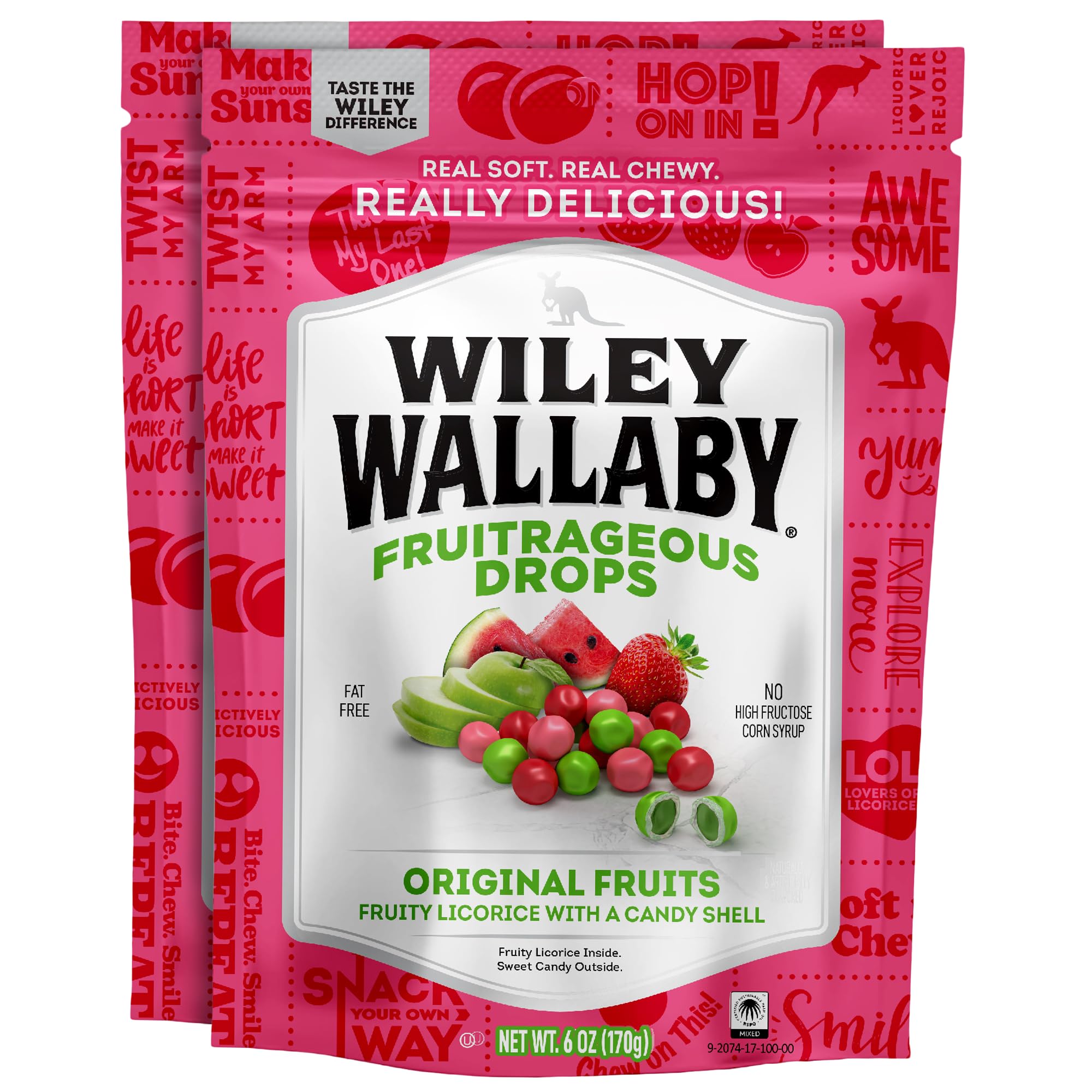 WILEY WALLABY front packaging showing colorful fruit-coated licorice for quick identification
