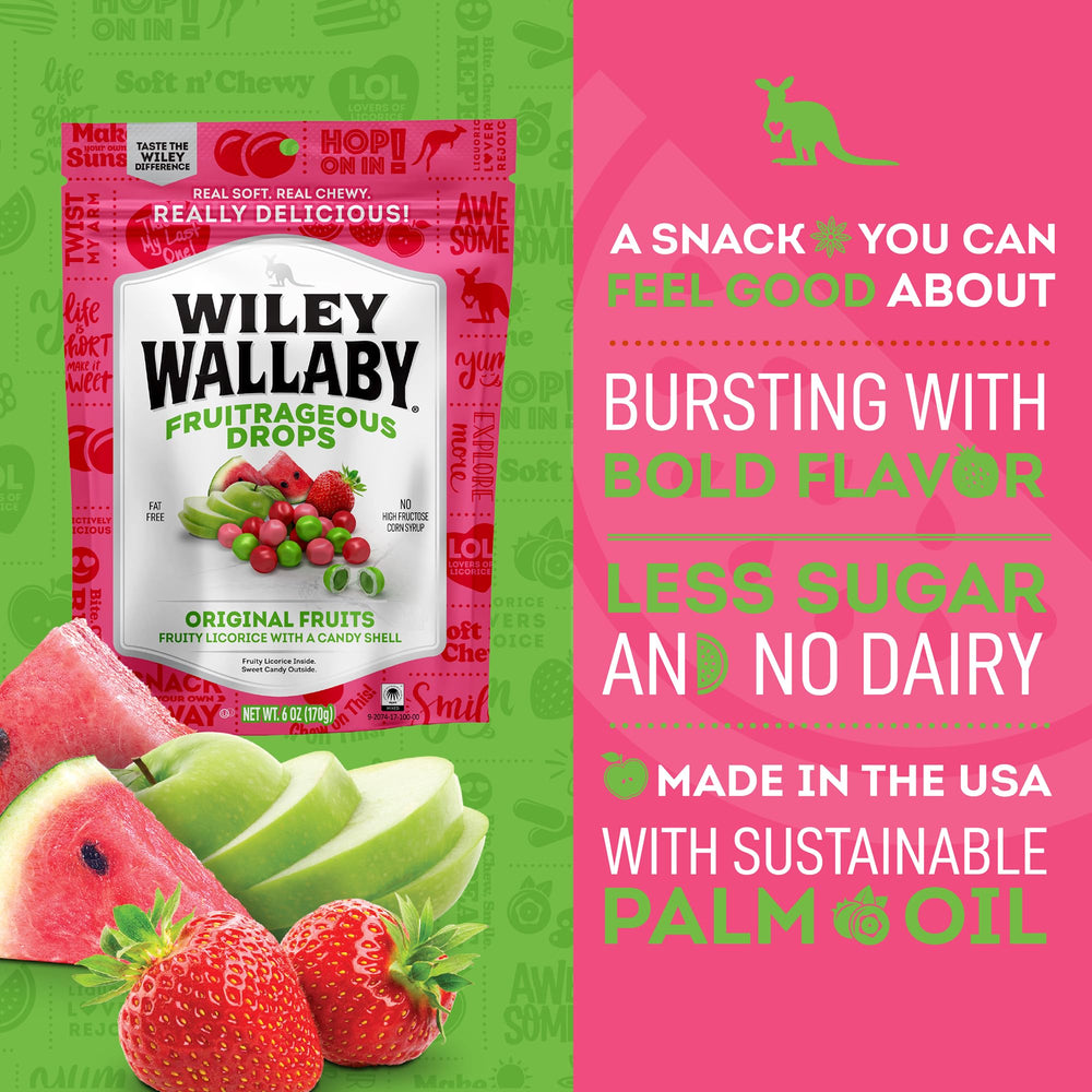 WILEY WALLABY handful of Fruitrageous Drops ready to eat, portable snack convenience