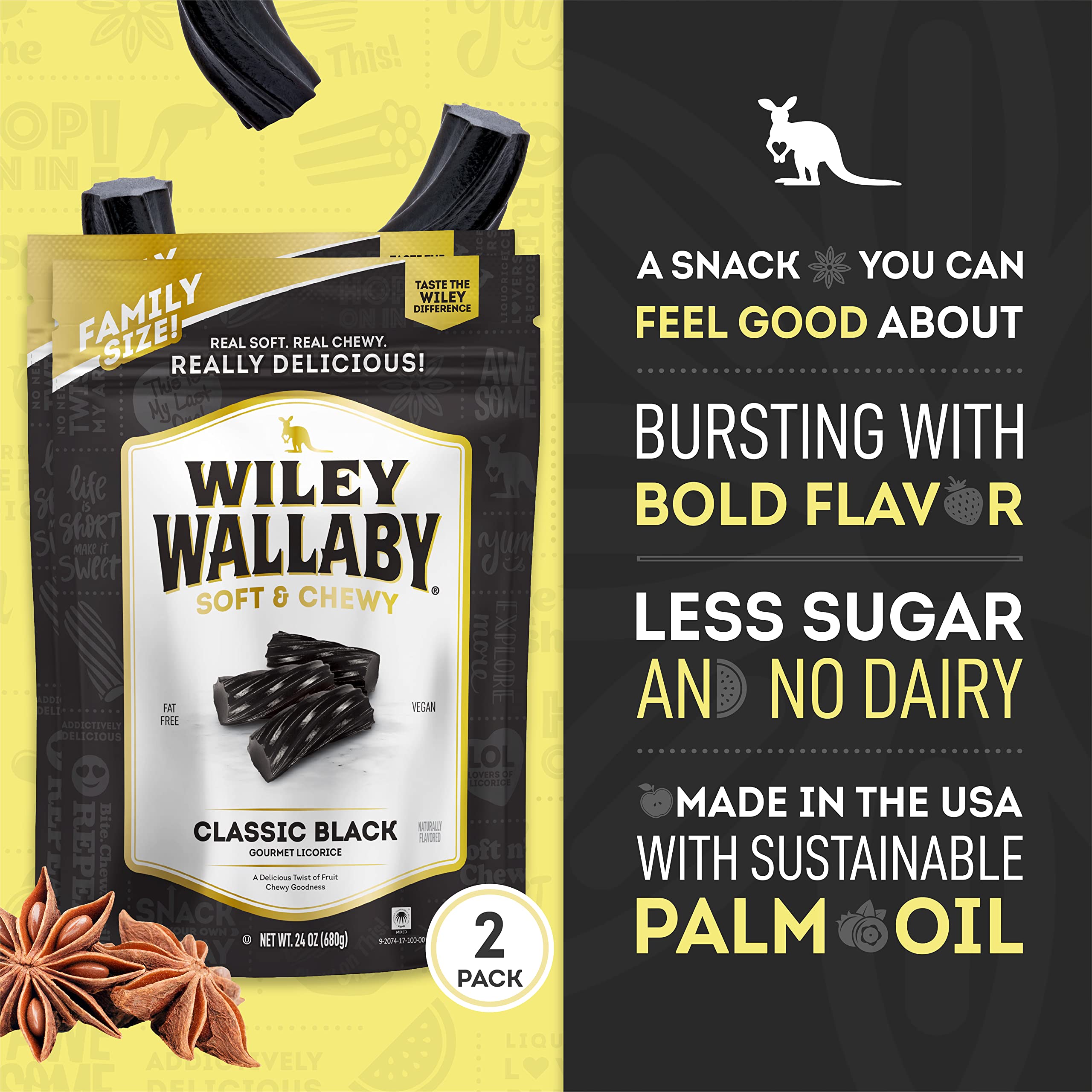 Wiley Wallaby open resealable bag ready for on-the-go use and easy portioning