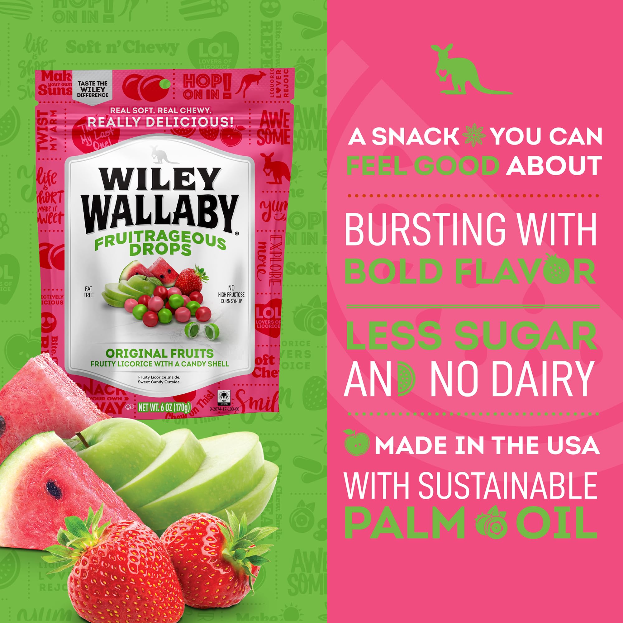 WILEY WALLABY bag held in hand to show 6oz size for portable snacking convenience