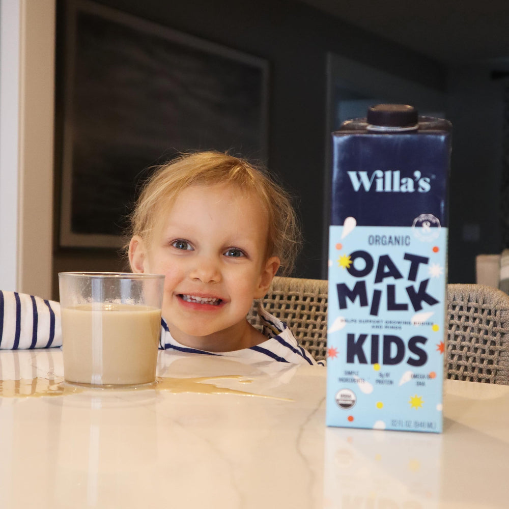 Willa's cartons stacked in pantry for convenient family supply