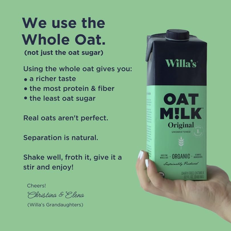 Willa's oat milk pouring into glass to show smooth texture and pourability