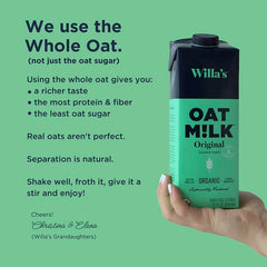 Willa's oat milk pouring into glass to show smooth texture and pourability