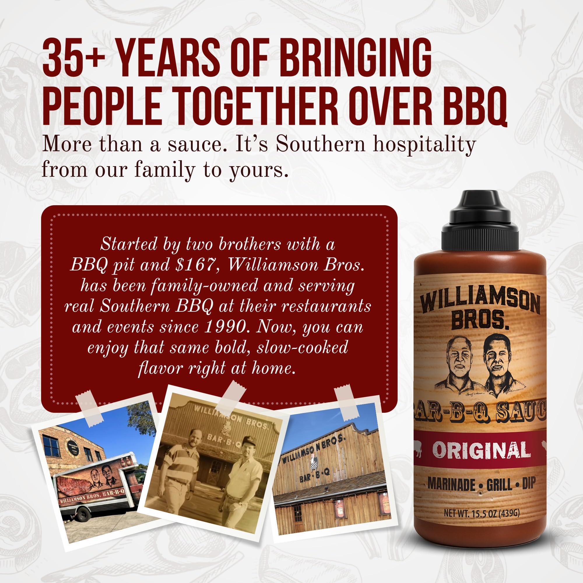 Williamson Bros label close-up highlighting 16-spice heritage and ingredient transparency benefit
