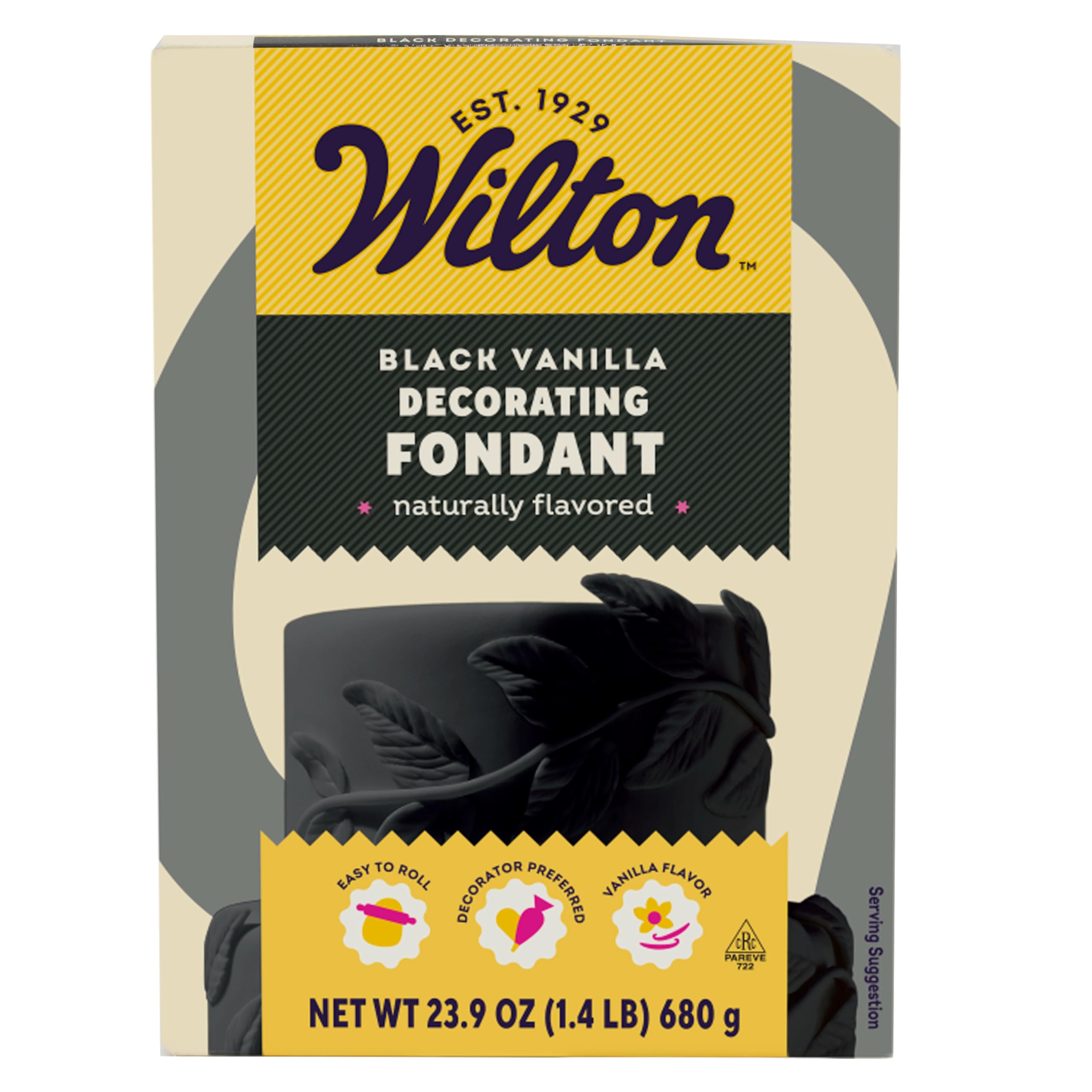 Wilton black fondant front packaging showing product and weight for convenience