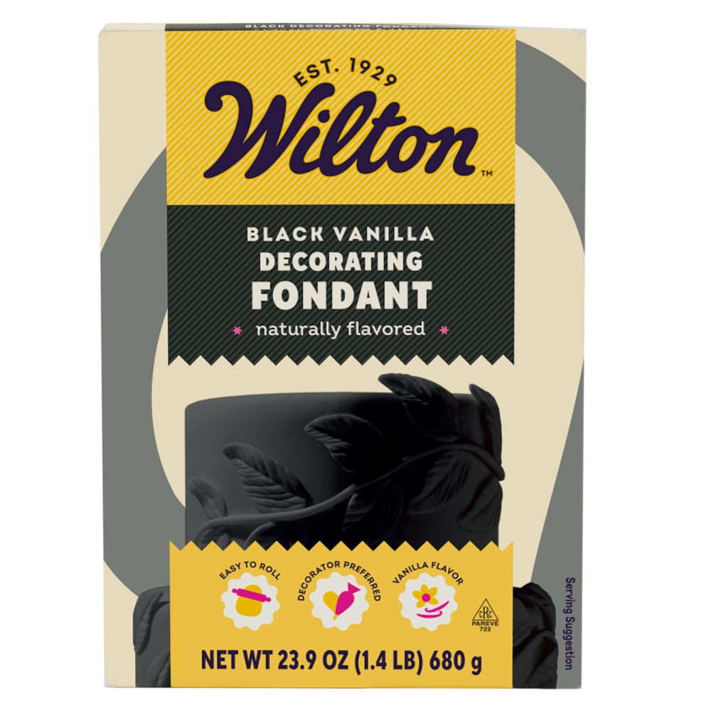 Wilton black fondant front packaging showing product and weight for convenience