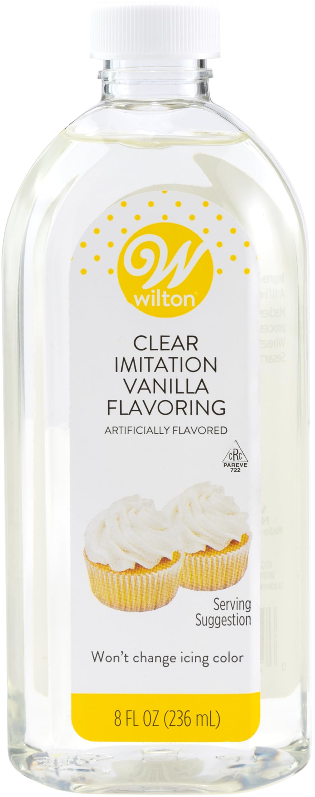 Wilton clear imitation vanilla bottle front view preserves icing whiteness