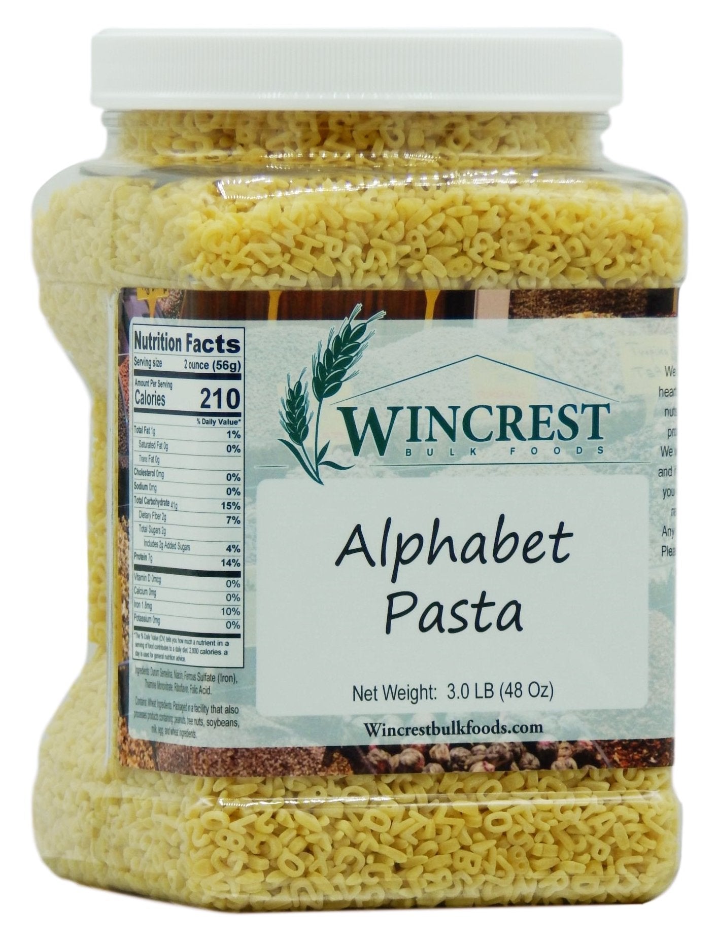 WinCrest Bulk Foods front view of 3 lb tub showing label and resealable lid for easy storage