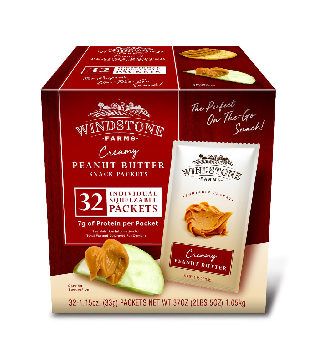 Windstone Farms front packaging showing 32-count box and portability benefits