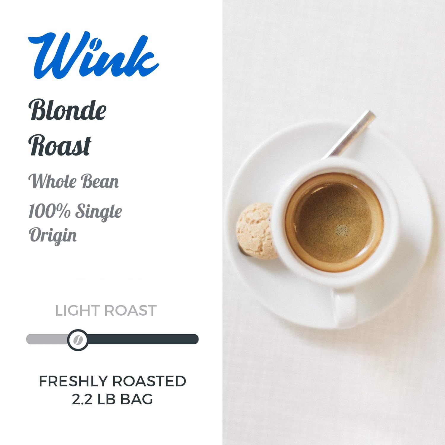 Wink Coffee bag label zoom on single-origin claim and roast level