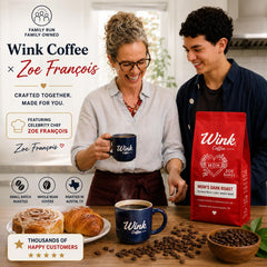 Wink Coffee close-up of whole bean texture highlighting freshness