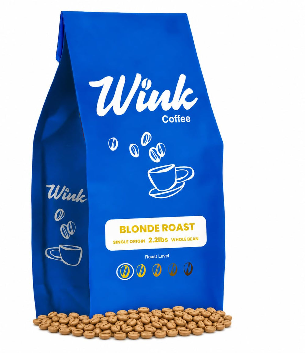 Wink Coffee front packaging showing blonde roast label and quantity