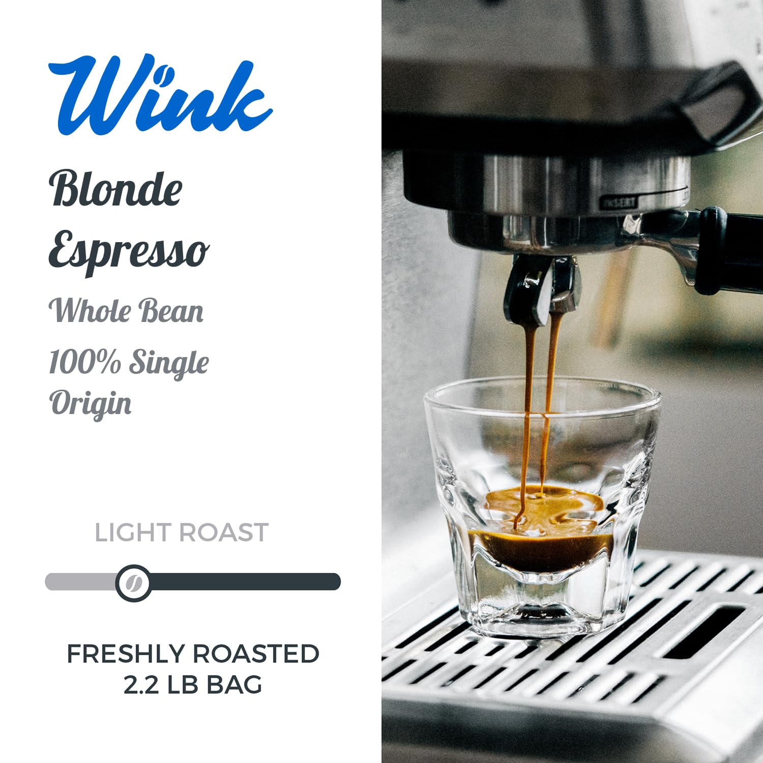 Wink Coffee ground beans and pour showing ideal grind for multiple brews benefit