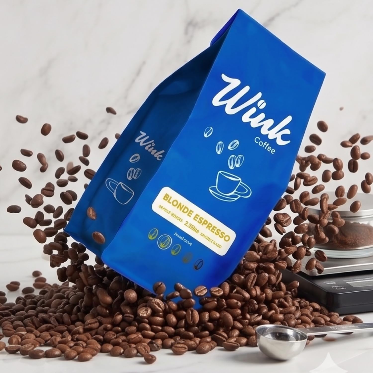 Wink Coffee in kitchen setting with cup showing everyday use and approachable flavor benefit