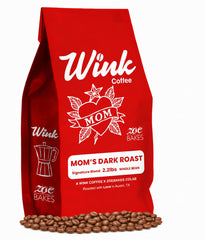 Wink Coffee front packaging showing 2.2 lb bag and branding benefits