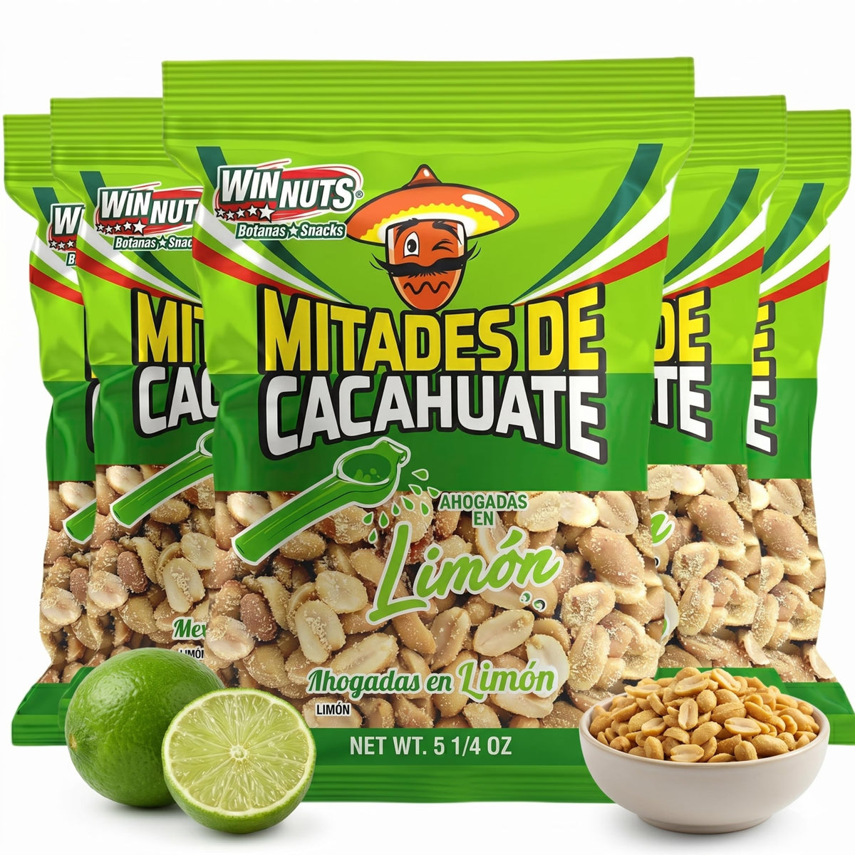 WINNUTS front packaging showing 5-pack and bright limon branding for quick identification