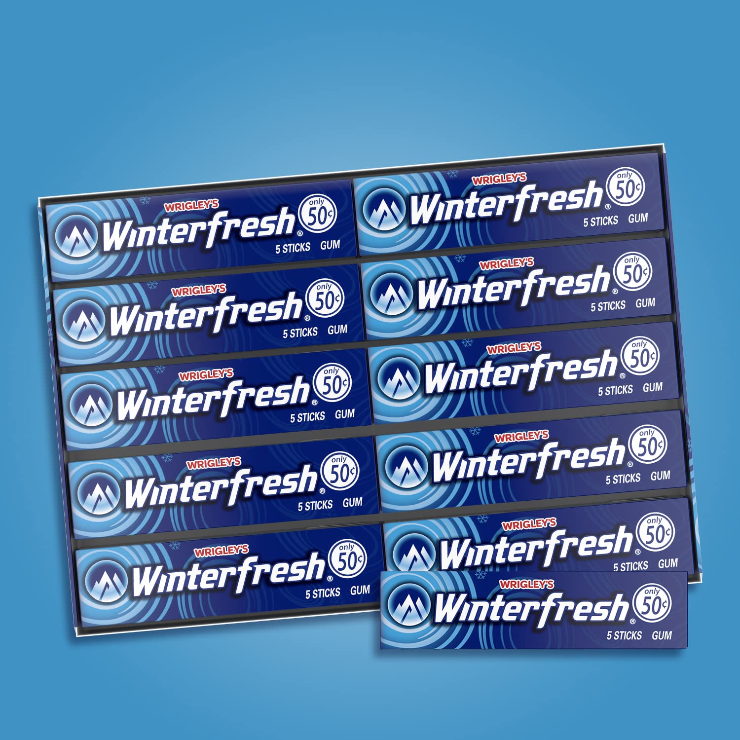 Winterfresh individual stick close-up highlighting fresh mint flavor