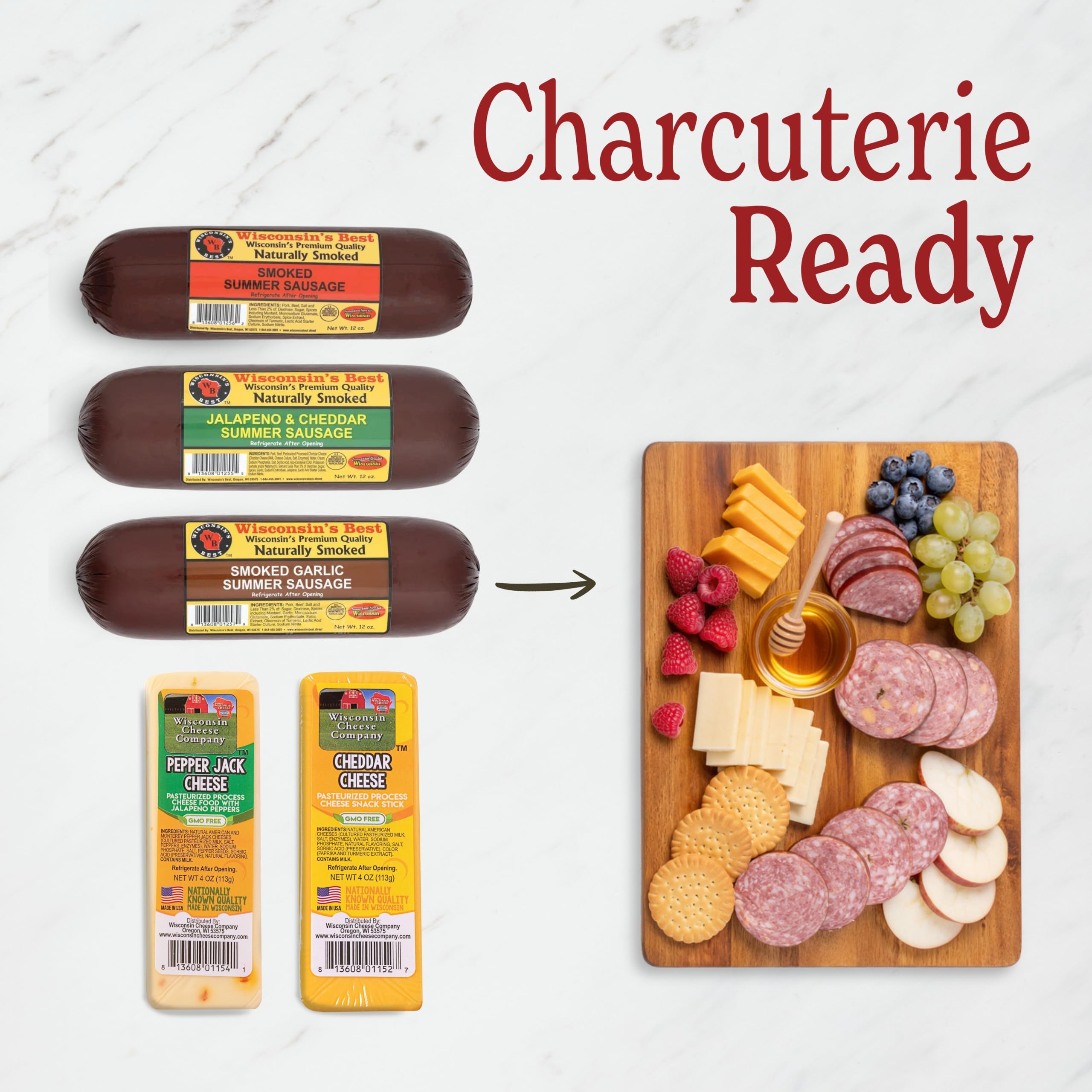WISCONSIN CHEESE COMPANY products beside a ruler for clear portion and scale guidance