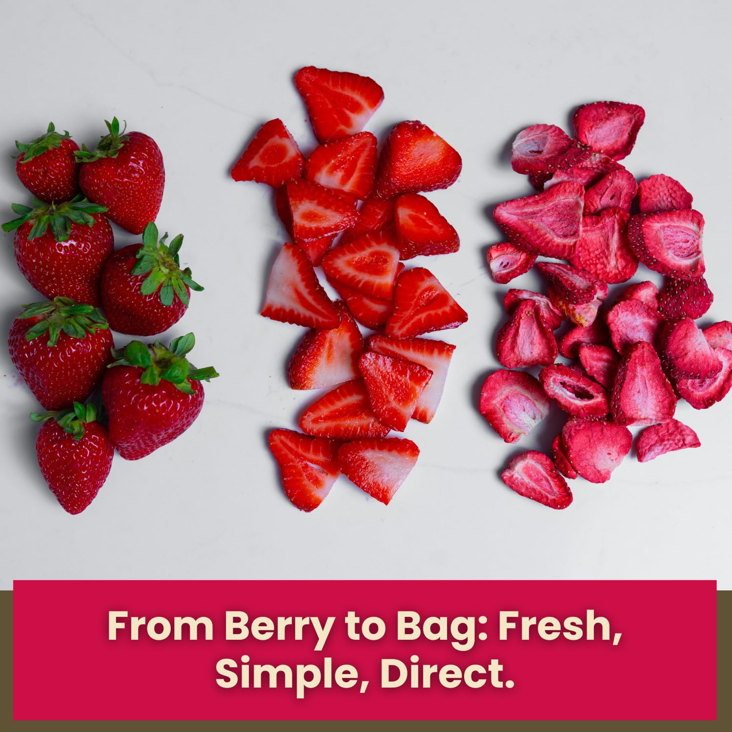 Wise Harvest close-up of crunchy strawberry texture highlighting preserved color and flavor
