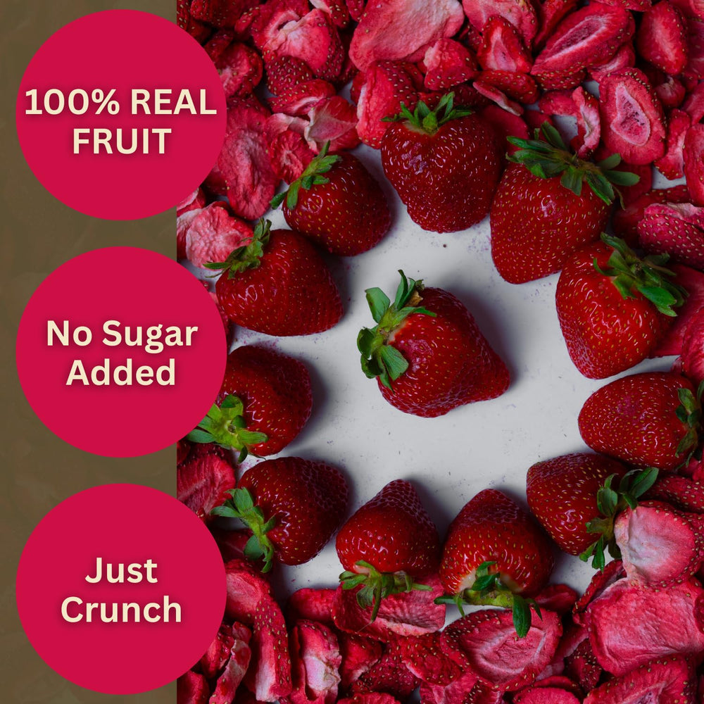 Wise Harvest open pouch with freeze-dried strawberries spilling out, easy grab-and-go snack
