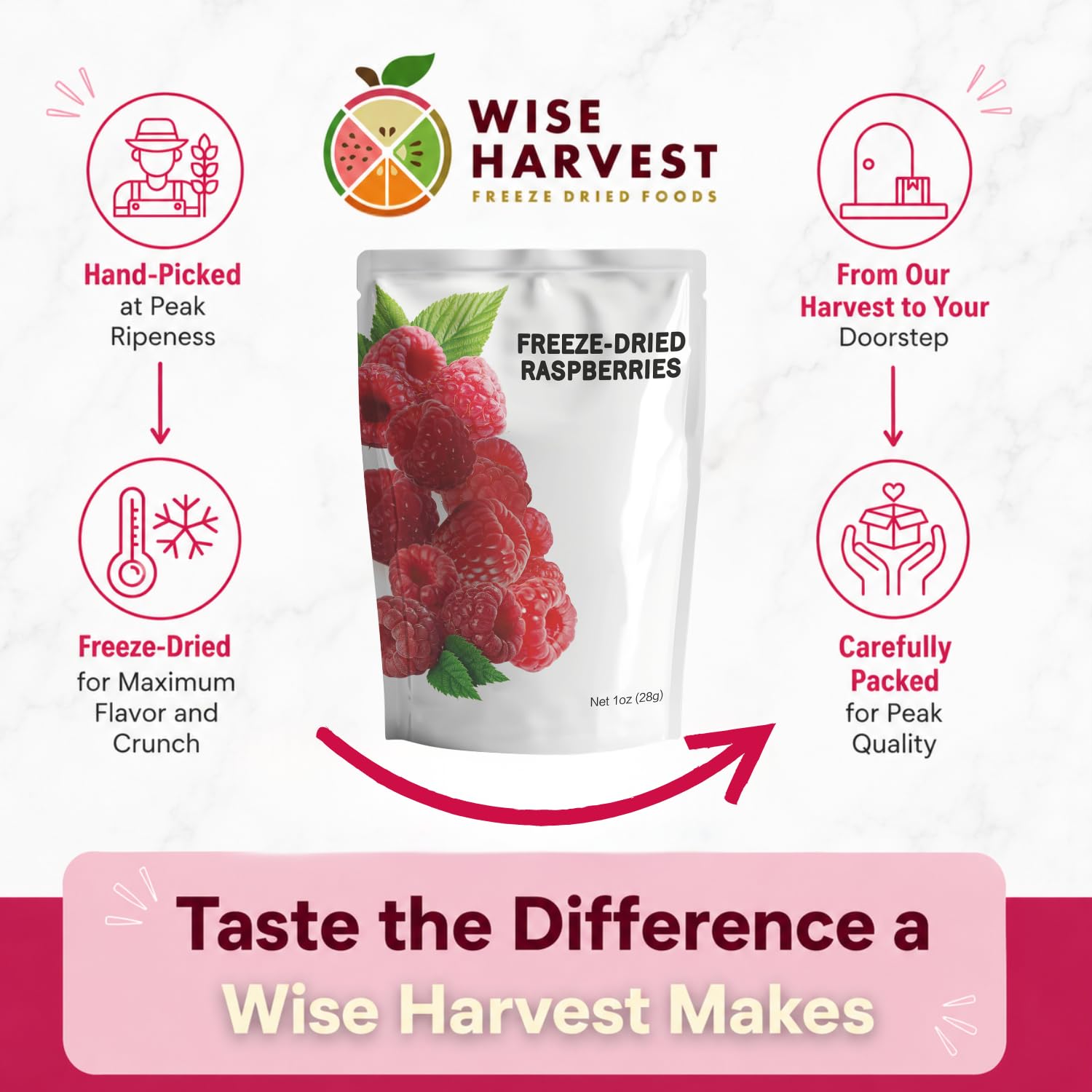 Wise Harvest hand holding pouch illustrating compact size and lightweight portability