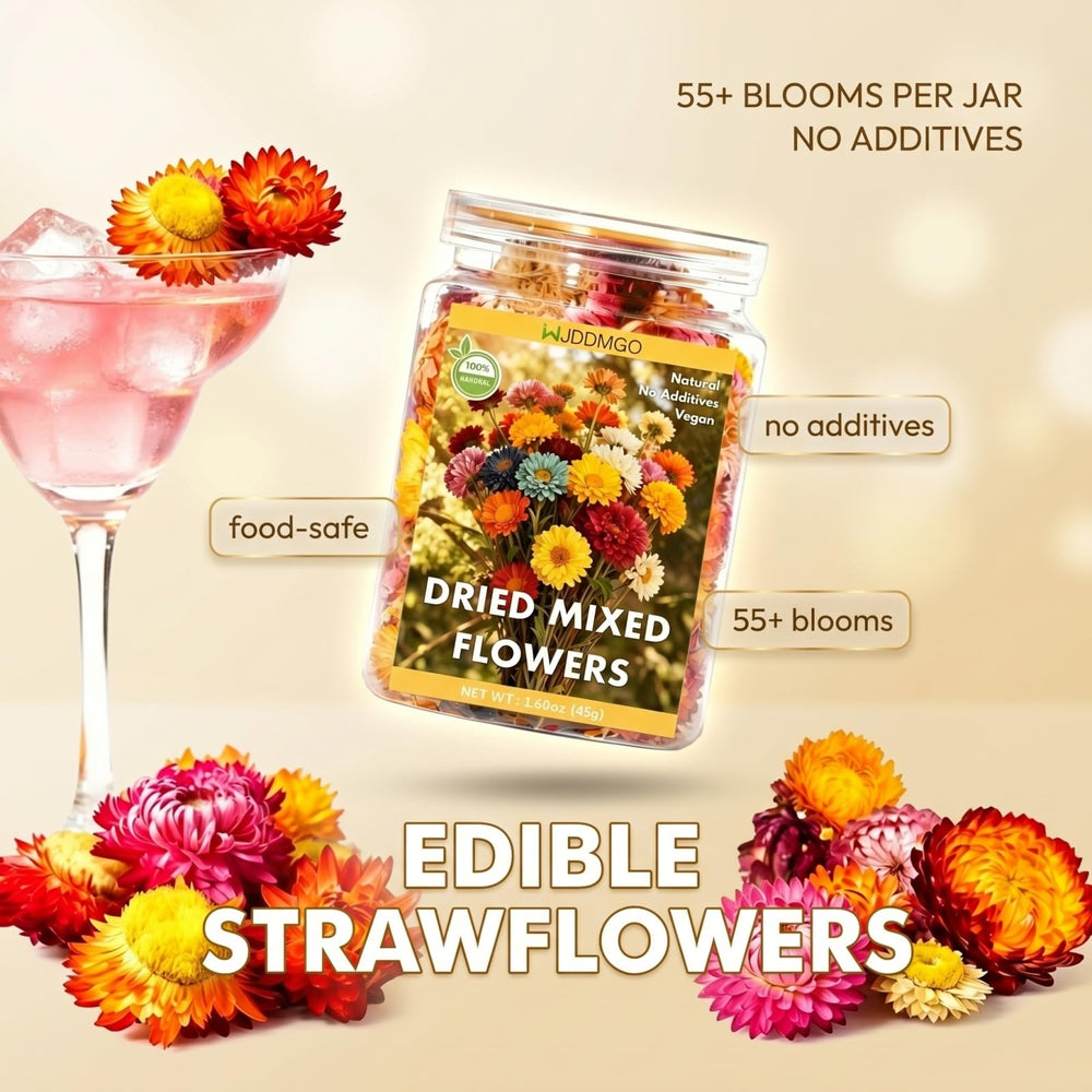 WJDDMGO styled table setting with strawflowers enhancing desserts and beverages