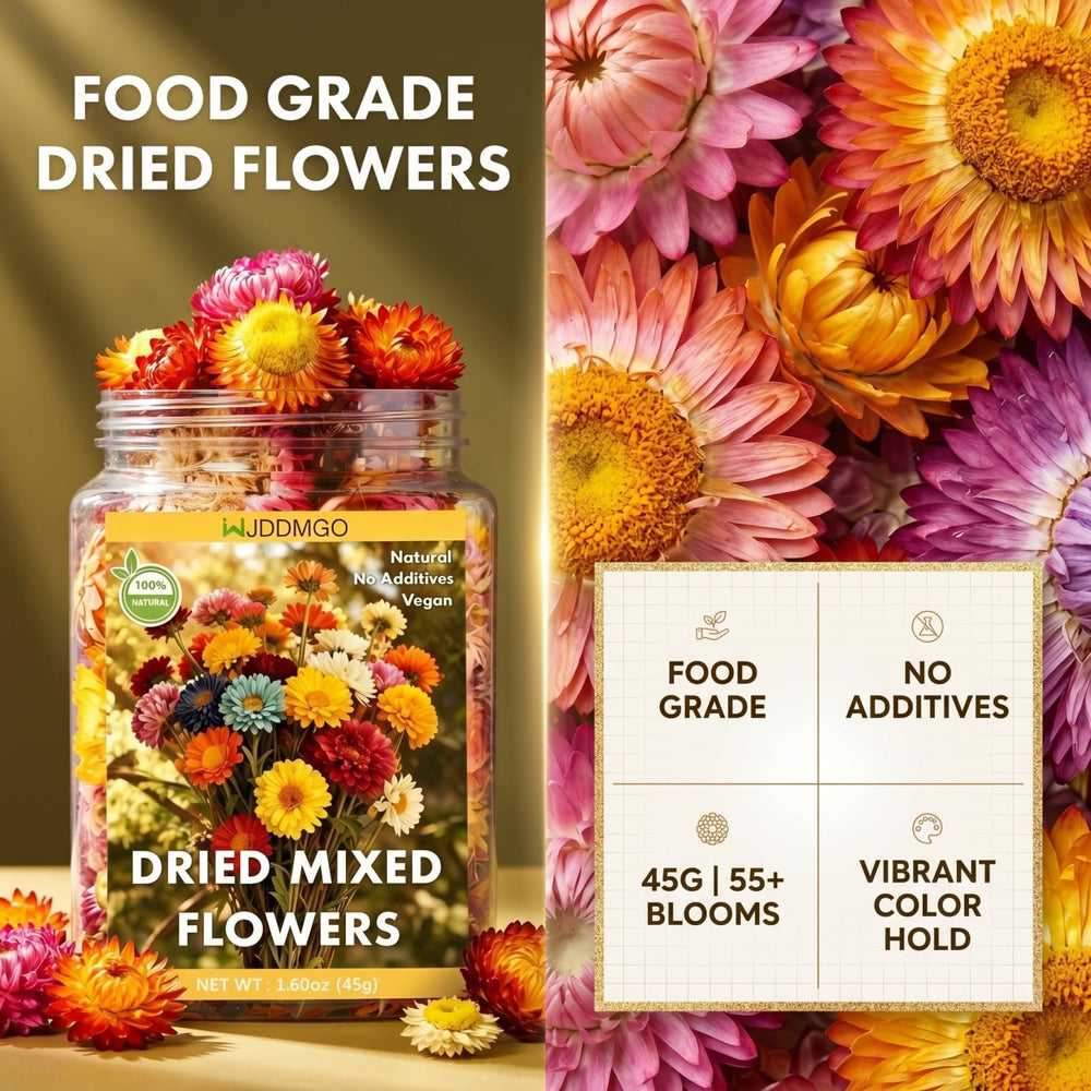WJDDMGO strawflower on cupcake adding decorative flair and easy application