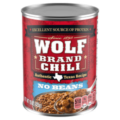 Wolf Brand Chili front can showing label and pack benefit