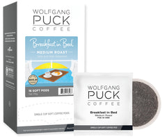 Wolfgang Puck front packaging showing 16-count pods and clear branding for convenience