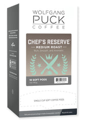 Wolfgang Puck Chef's Reserve front packaging showing 18-count and compostable benefit