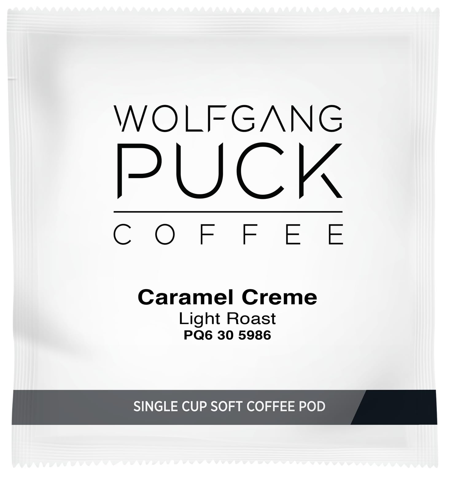 wolfgang puck pods beside a ruler showing 9.5g pod size and individual wrappers