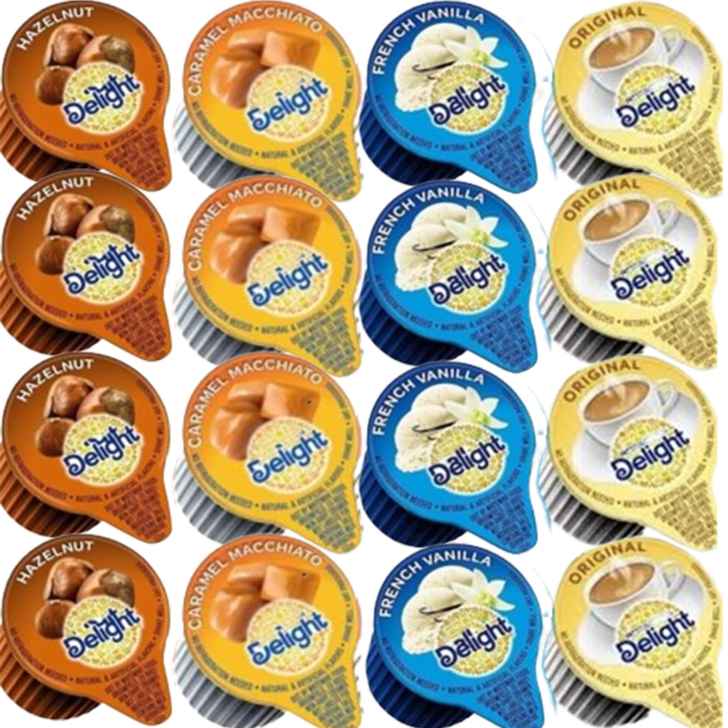 Wolgo single-serve creamer pack front view showing flavors and convenience