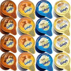 Wolgo single-serve creamer pack front view showing flavors and convenience