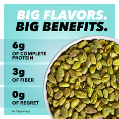 Wonderful Pistachios close-up of seasoned shelled nuts highlighting vinegar coating and crunchy texture benefit
