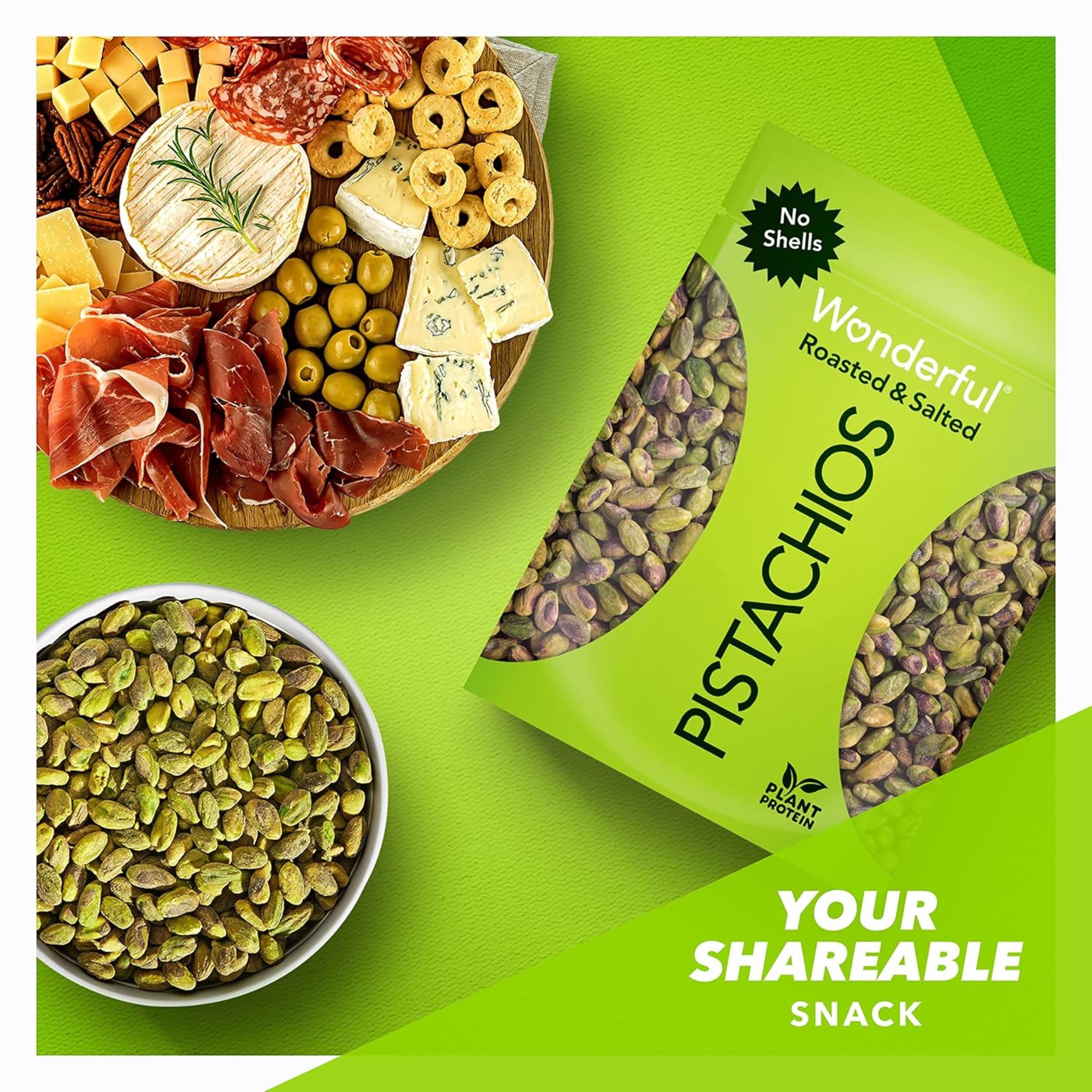 Wonderful Pistachios next to measuring scoop showing portion size and convenience