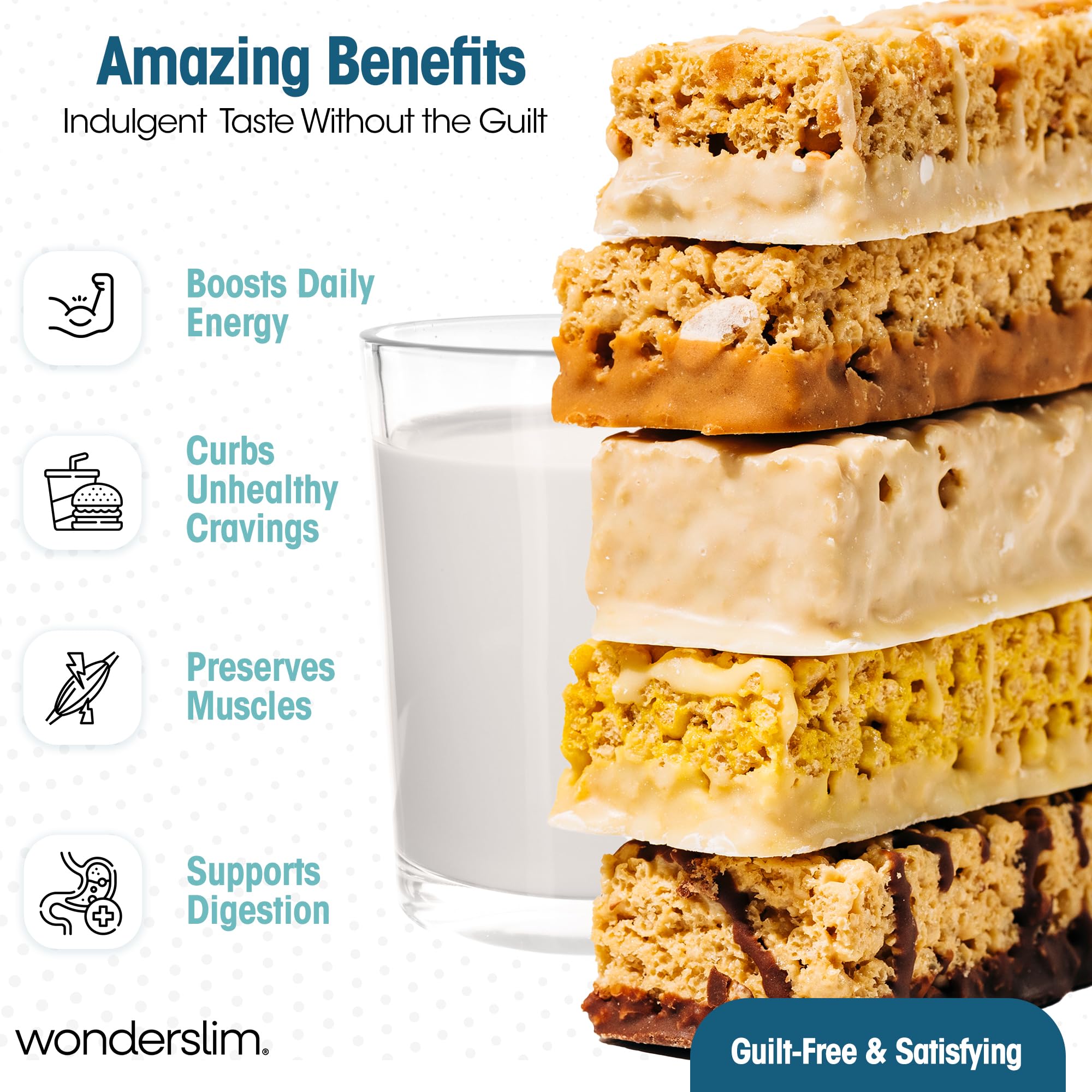 Wonderslim unwrapped bar close-up highlighting texture and satisfying protein content