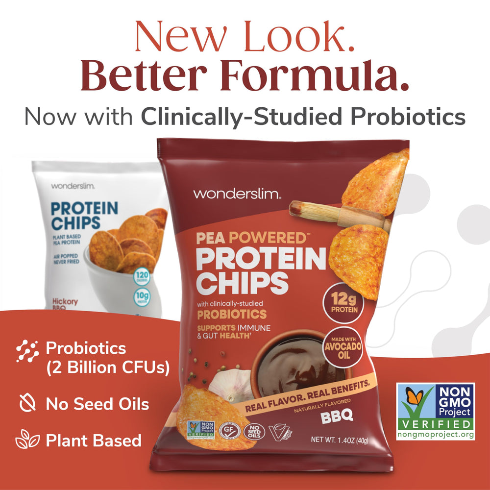 WonderSlim open bag revealing crunchy BBQ crisps and satisfying texture