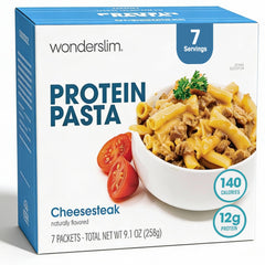 WonderSlim front packaging showing cheesesteak macaroni and portion benefits