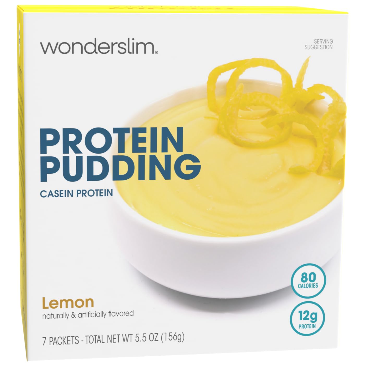 WonderSlim front packaging showing lemon pudding mix and clear serving benefits