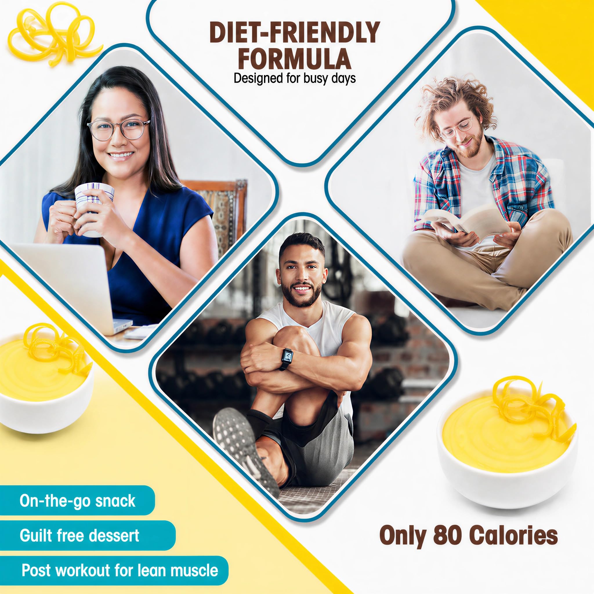 Spoon lifting creamy WonderSlim lemon pudding highlighting velvety texture